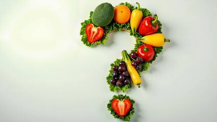 Question mark made by vegetables and fruits healthy food concepts