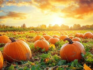 Diverse Pumpkins in Farm Field