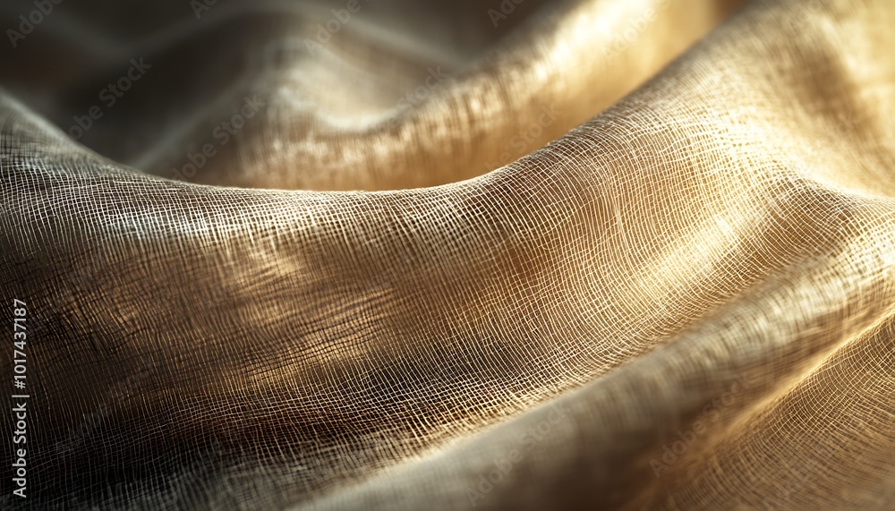 Poster a close-up of elegantly draped, shimmering golden fabric that showcases smooth, rich textures and ge