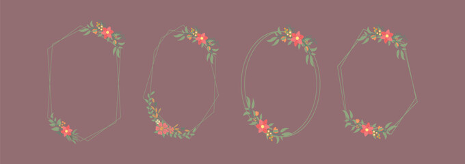 Elegant floral frame collection with geometric shapes for wedding and invitations

