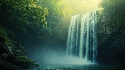 Waterfall in a Lush Forest