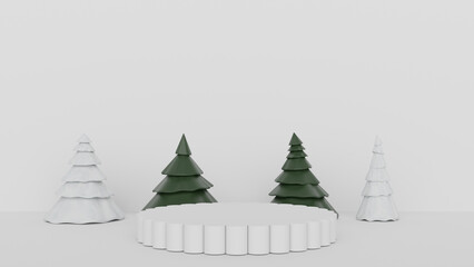 Fototapeta premium a group of three christmas trees on a white surface