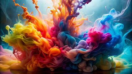 Colorful ink swirling in water creates mesmerizing abstract shapes, showcasing vibrant hues and fluid motion. This captivating display evokes sense of creativity and wonder