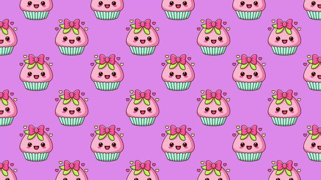 Cute cake pattern animation with a pink background