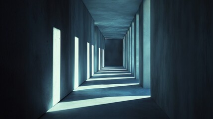 Concrete Corridor with Light Rays