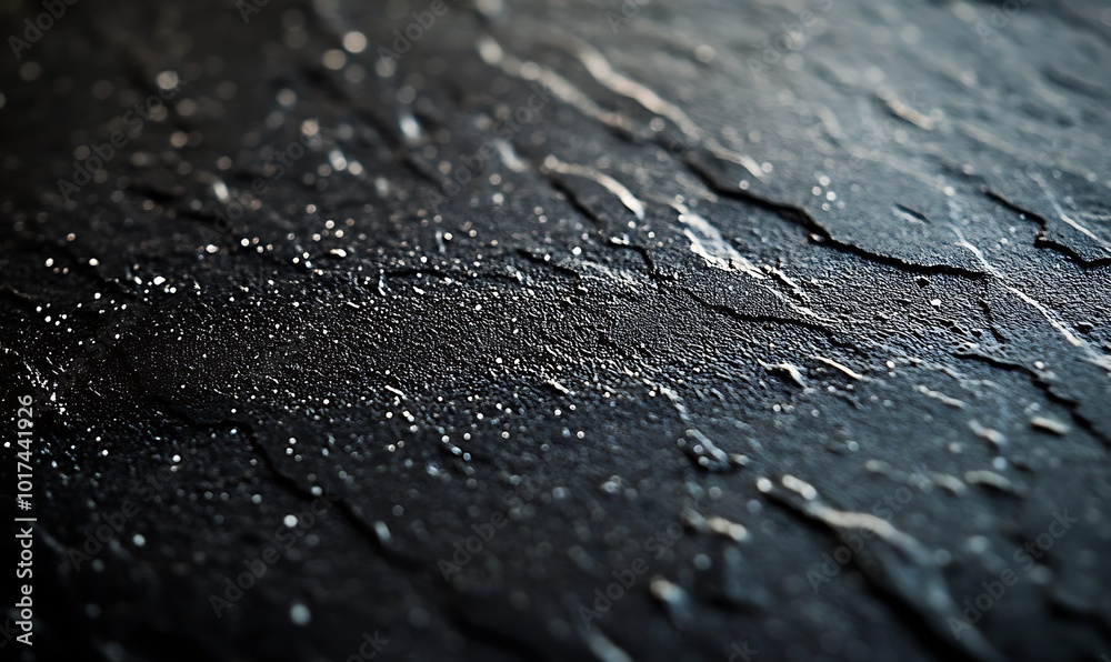 Poster A close-up of a wet surface with streaks of water and sparkling droplets, creating a captivating texture and contrast.