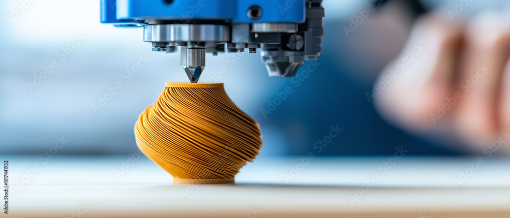 Aufkleber 3D printer creating complex part layer by layer, showcasing intricate design and precision. vibrant orange filament adds dynamic touch to manufacturing process