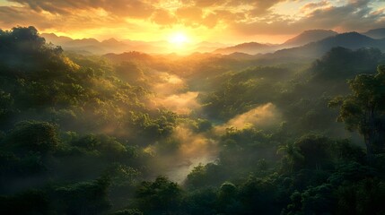 Fototapeta premium Dramatic Sunrise Over Lush Forest Landscape