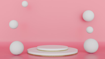 a white pedestal with white eggs on a pink surface