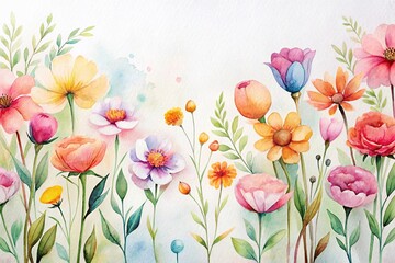 Artistic painting of flowers with watercolor technique minimalist
