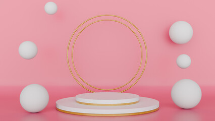 a white pedestal with a gold ring on it