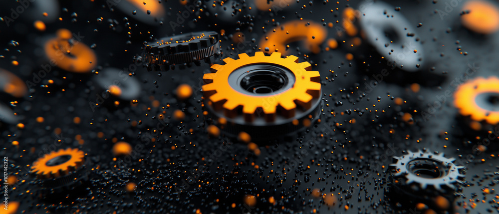 Poster abstract image of economic policy with gears turning, symbolizing industry and innovation. dynamic c