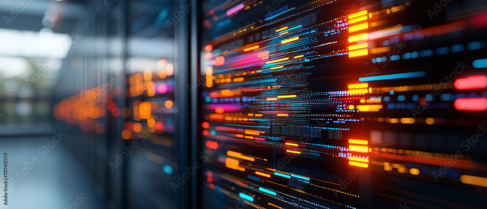 Leinwandbilder Dynamic abstract rendering of digital data streams showcasing vibrant colors and patterns. This captures essence of technology and innovation in modern environment