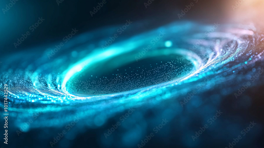 Aufkleber mesmerizing circular light pattern creates captivating visual effect, resembling cosmic vortex with deep blue hues and shimmering particles. This evokes sense of wonder and exploration
