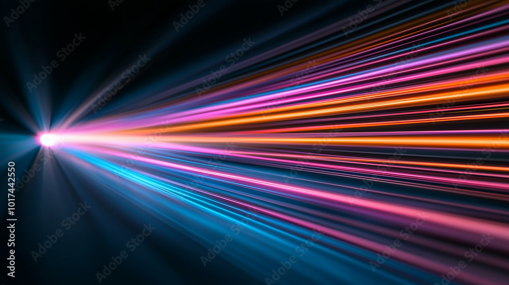 Poster vibrant beams of light create stunning visual effect, showcasing spectrum of colors including blue, 