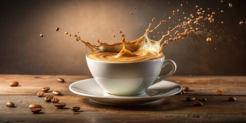 Aromatic coffee splashing in a cappuccino cup