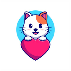 Cute Cat Illustration Holding Love Coin Cartoon Illustration using modern style vector view