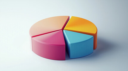 Obraz premium Vibrant 3D Pie Chart Vector Illustration on White Background: Flat Design with Simple Shapes and Bright Colors
