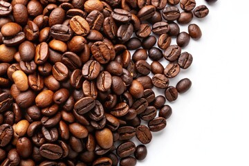 Obraz premium Arabica and robusta coffee beans isolated on white background, long shot