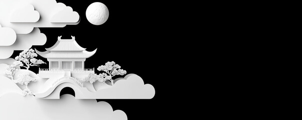 Elegant traditional Chinese architecture amidst clouds and moonlight