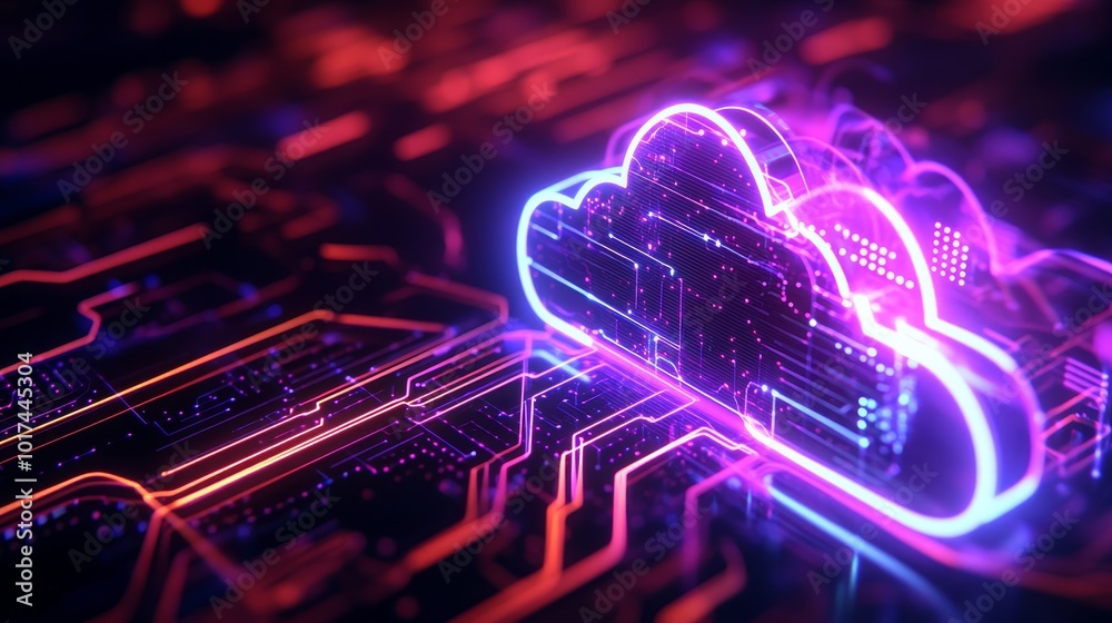 Poster cloud computing: digital abstract icon representing data storage, network, technology, future and in