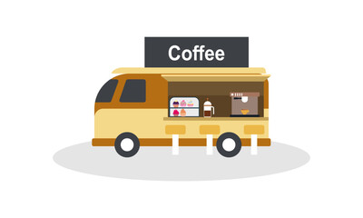 Mobile coffee shop in food truck vector illustration