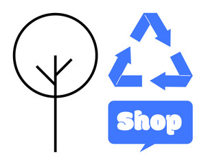 A minimalistic design featuring a tree and a recycle symbol emphasizes environmental consciousness. Ideal for eco-friendly campaigns, green products, sustainability education, recycling programs