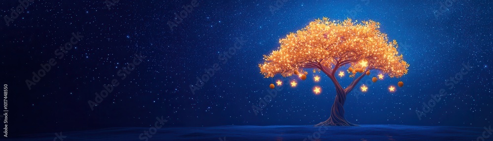 Poster Magical Tree with Stars and Lights.