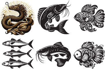 Creative Fish silhouette vector style  with white background