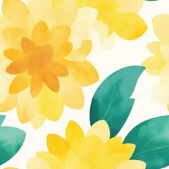 Soft Yellow Watercolor Chrysanthemums Pattern