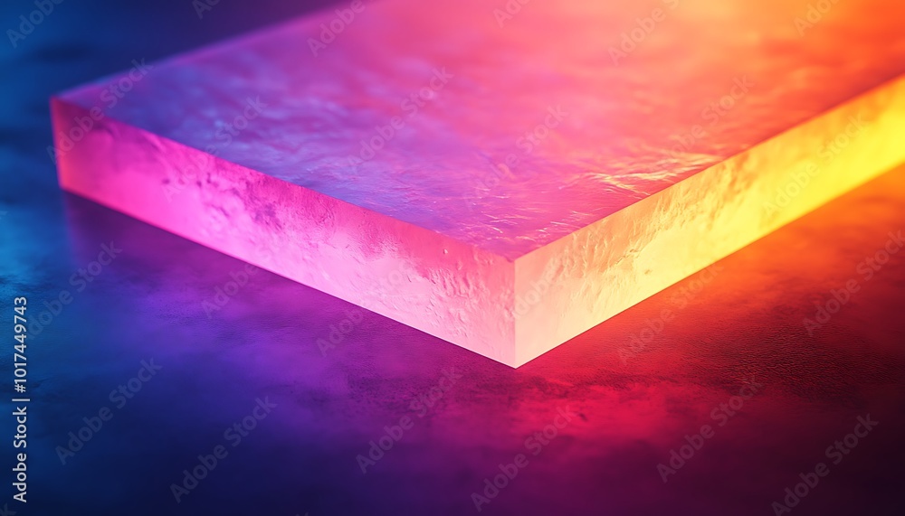 Aufkleber a vibrant, illuminated block reflecting colorful hues, showcasing a mix of light and texture in a st