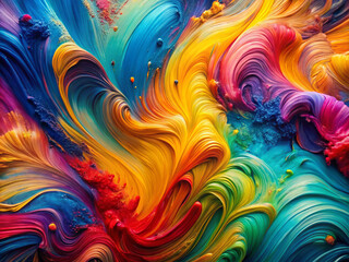 Vibrant layers of paint swirl together, creating dynamic and colorful abstract composition. rich hues blend seamlessly, evoking sense of energy and creativity