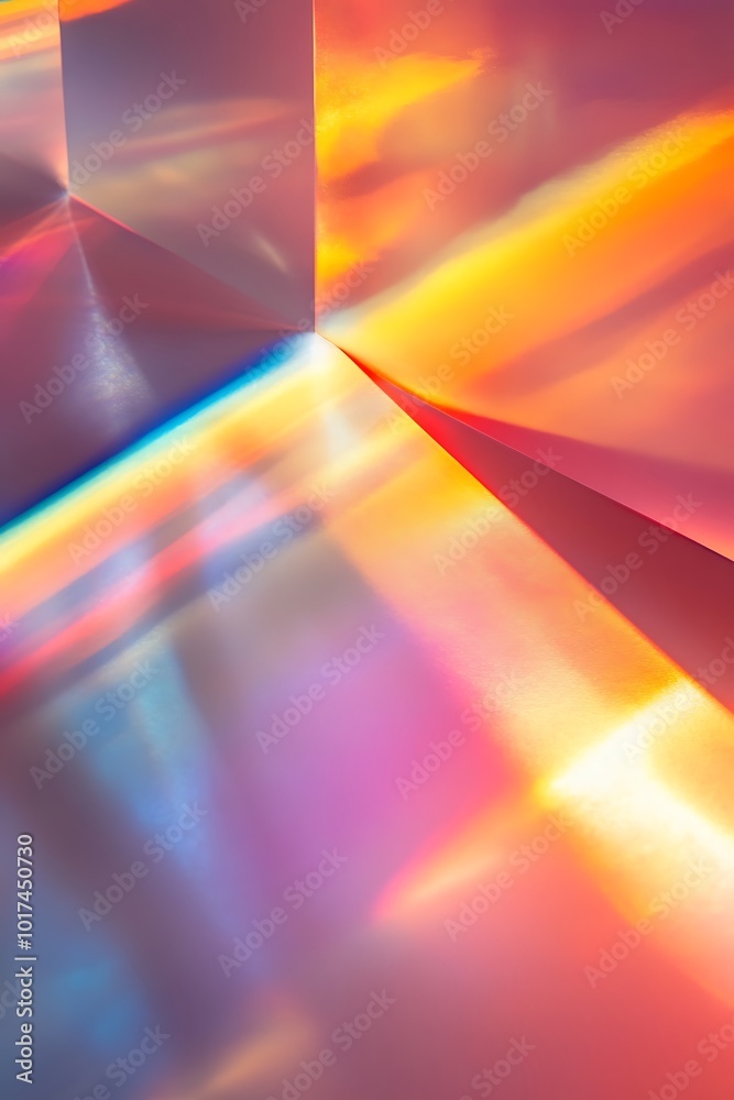 Poster A vibrant interplay of light and color creates abstract patterns, showcasing reflections and gradients in a stunning artistic composition.