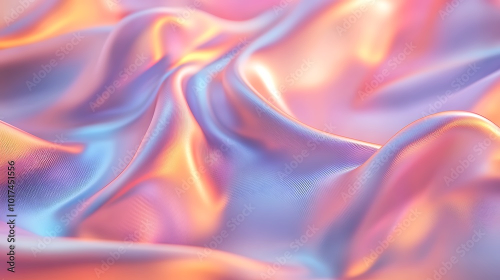 Poster a vibrant, textured fabric flows with soft waves, showcasing a blend of pastel colors that create an