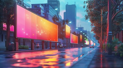 Obraz premium Modern digital billboard mockup with bright, engaging content and high-resolution screens, ideal for showcasing impactful digital ads in an urban setting. High resolution Illustration, in the style