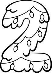 2 Two Christmas Tree Hanging Light Decor Number Outline