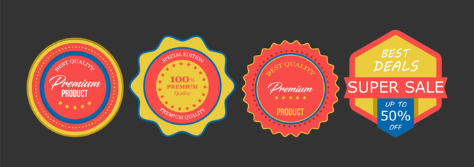 Premium product and super sale badges for marketing and discount designs


