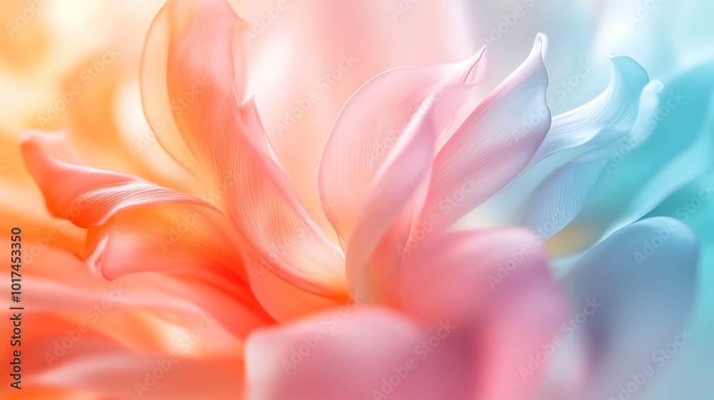 Poster a close-up of a pastel-colored flower, showcasing its soft petals and gentle hues, creating a serene