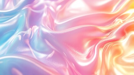 Obraz premium A vibrant, flowing fabric with a smooth, silky texture, showcasing a blend of pastel colors, creating a dreamy and ethereal atmosphere.