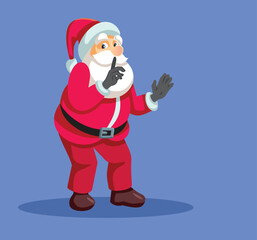 Vector Santa Making Quiet Gesture with Hand on his Lips. Secretive elderly man trying to be discrete and mysterious 
