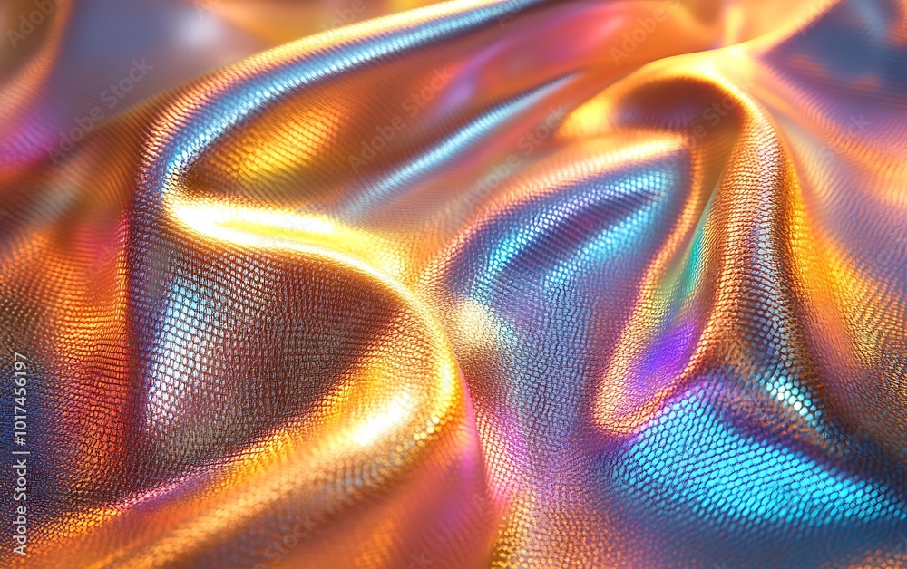 Aufkleber a vibrant, shimmering fabric showcases a blend of orange and blue hues, creating a captivating textu