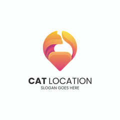 Vector Logo Illustration Cat Location Gradient Colorful Style