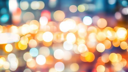 Vibrant bokeh lights create a magical atmosphere, enhancing the festive mood in a bustling city at night