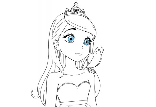 recommend clip art: Cute Princess With Blue Eyes and Bird on Shoulder