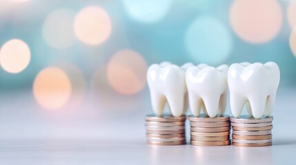Realistic teeth models rest on stacks of coins, representing the importance of investing in dental health for a brighter future