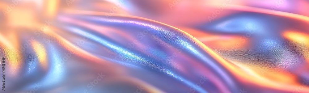 Poster a shimmering, abstract fabric with flowing waves of pastel colors, creating a vibrant and ethereal l