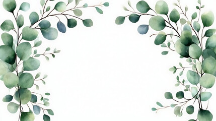 Impressive watercolor border frame with eucalyptus branches