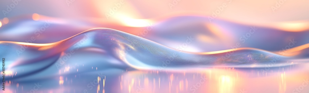 Poster a shimmering, abstract representation of a fish gliding through iridescent waves, showcasing a blend