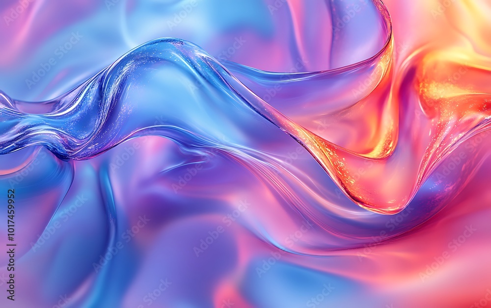 Aufkleber A vibrant abstract fabric surface features waves of soft, flowing colors, blending seamlessly from blue to orange, creating a dreamy and dynamic visual effect.