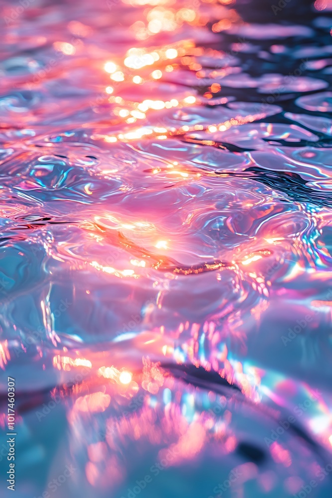 Aufkleber a close-up of shimmering water with colorful reflections, capturing the interplay of light and movem